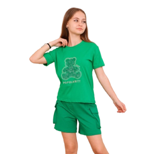 Minali- žalias- komplektas su šortais mergaitei